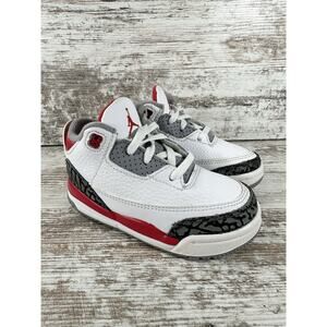 Toddler Nike Air Jordan 3 Retro 'Fire Red' White Leather Sneakers Sz 7C